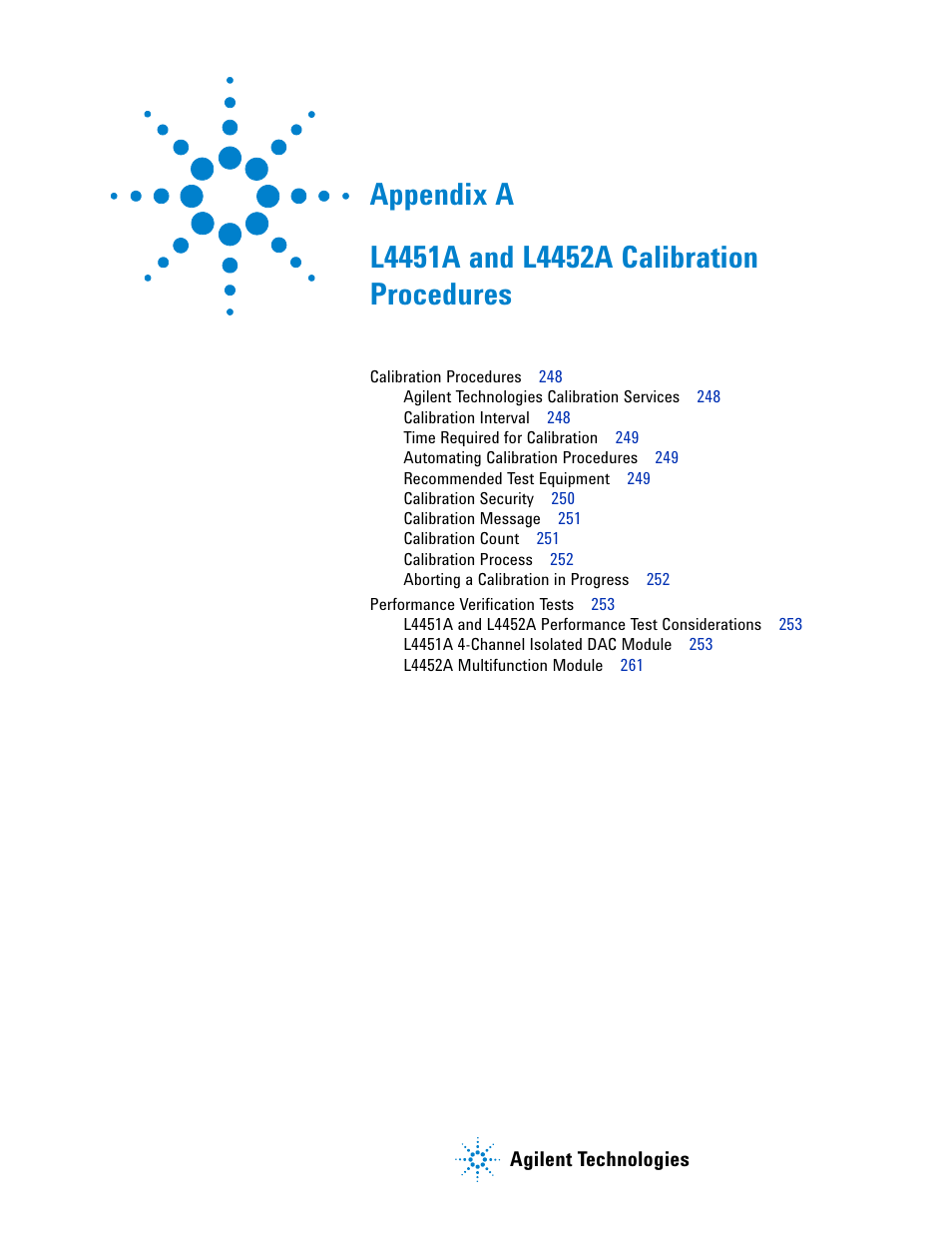 Appendix a, L4451a and l4452a calibration procedures | Agilent Technologies L4400 User Manual | Page 259 / 281