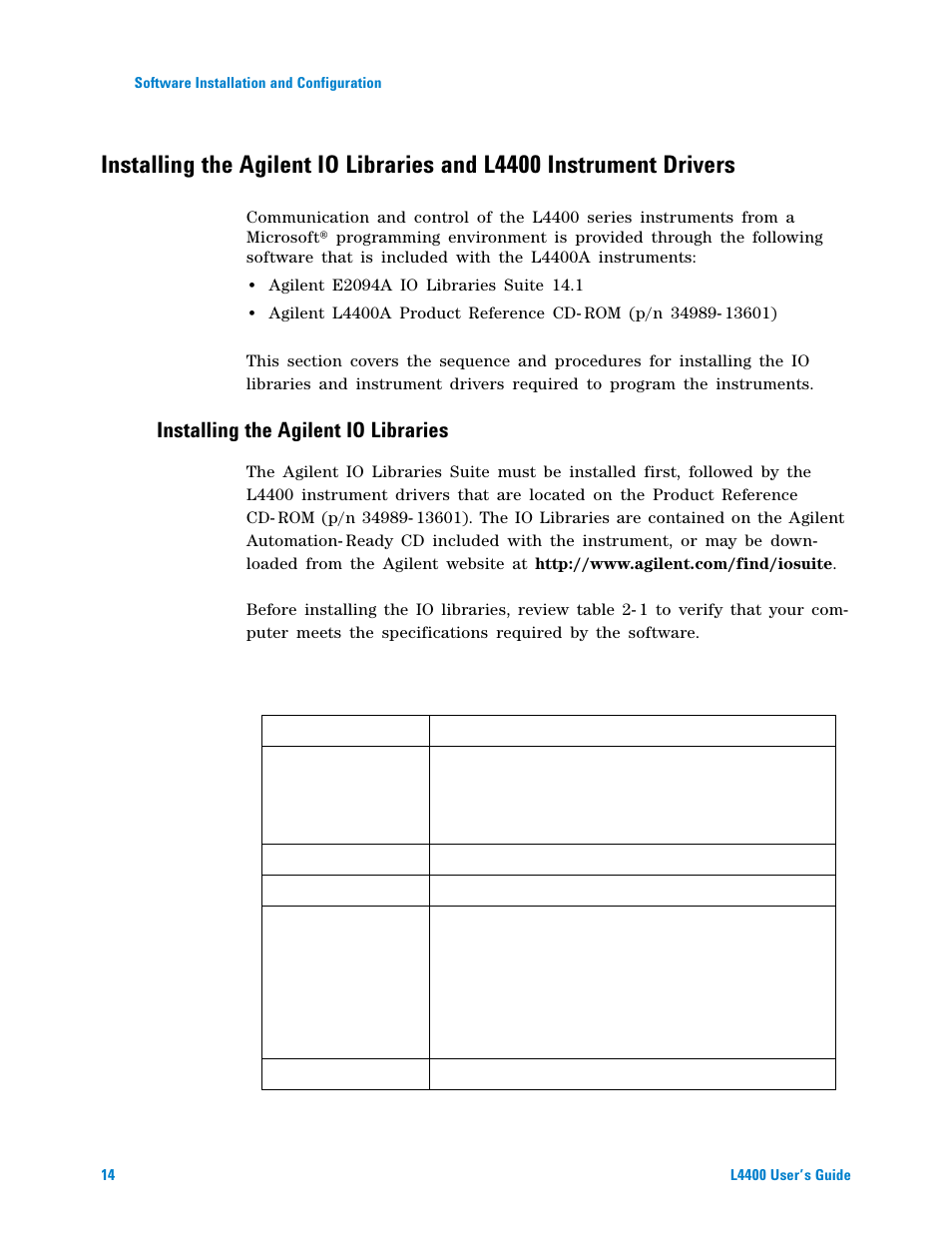 Installing the agilent io libraries | Agilent Technologies L4400 User Manual | Page 26 / 281