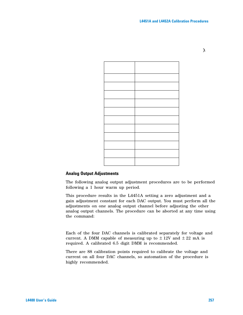 Analog output adjustments | Agilent Technologies L4400 User Manual | Page 269 / 281