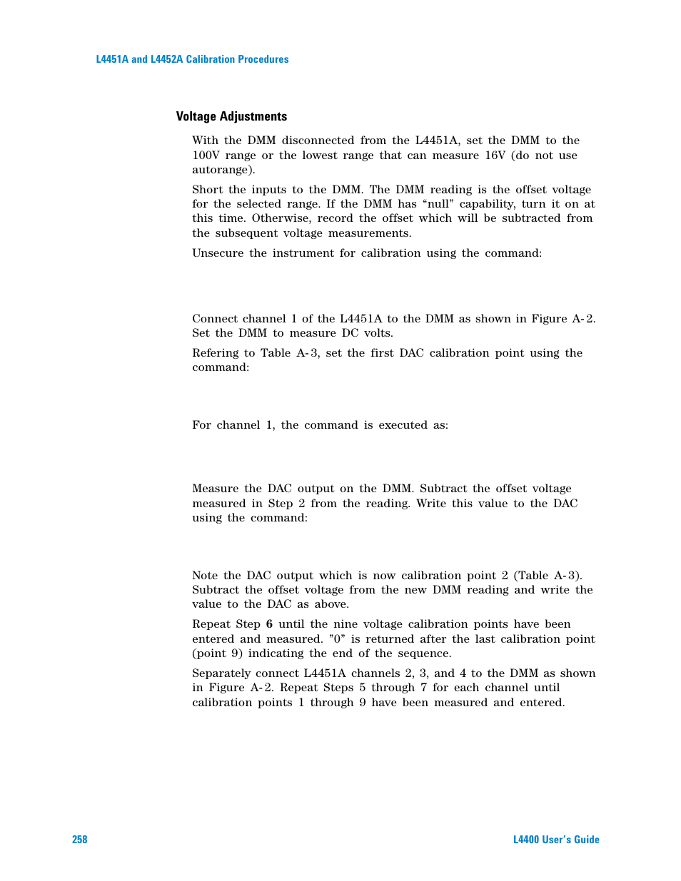Voltage adjustments | Agilent Technologies L4400 User Manual | Page 270 / 281