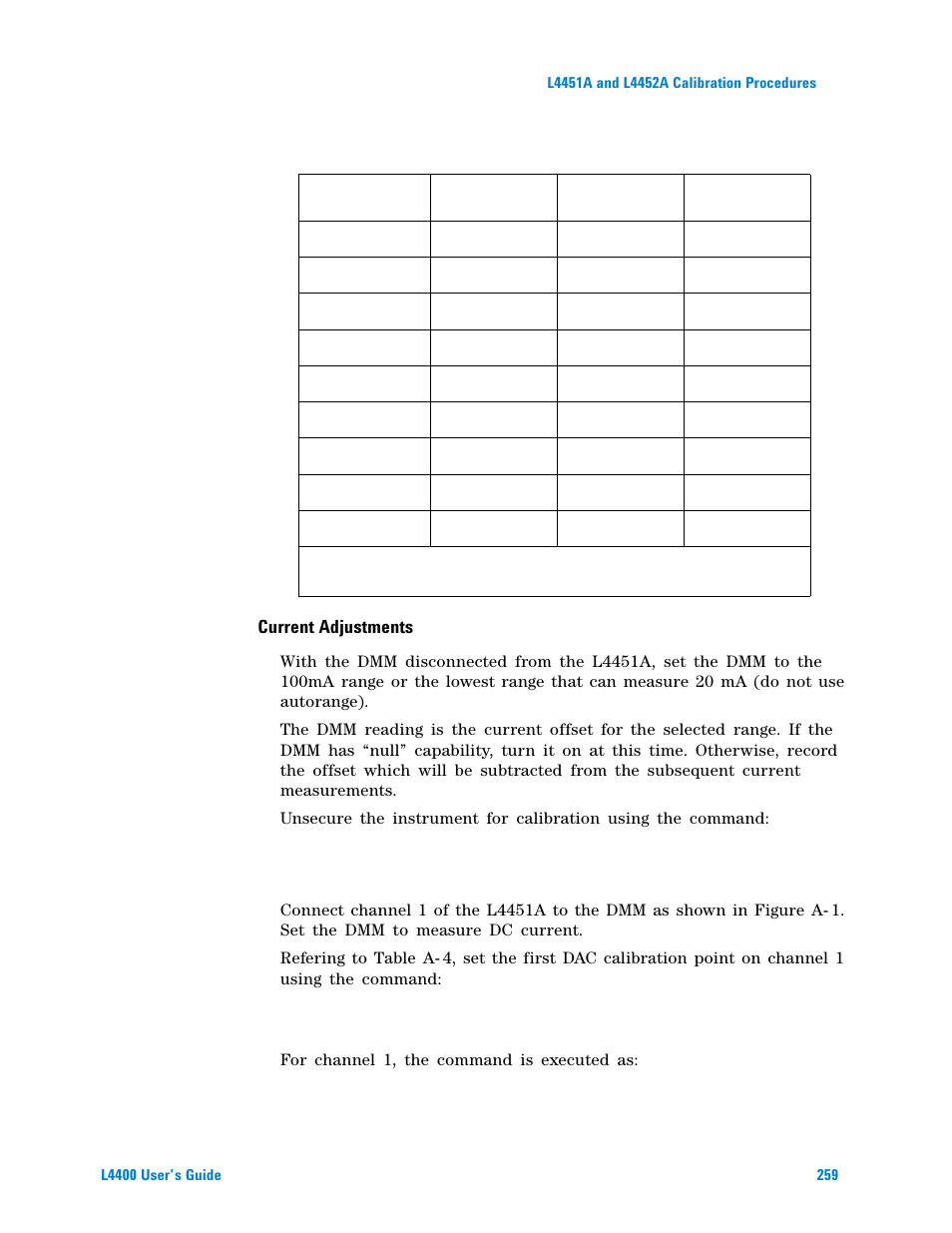 Current adjustments | Agilent Technologies L4400 User Manual | Page 271 / 281