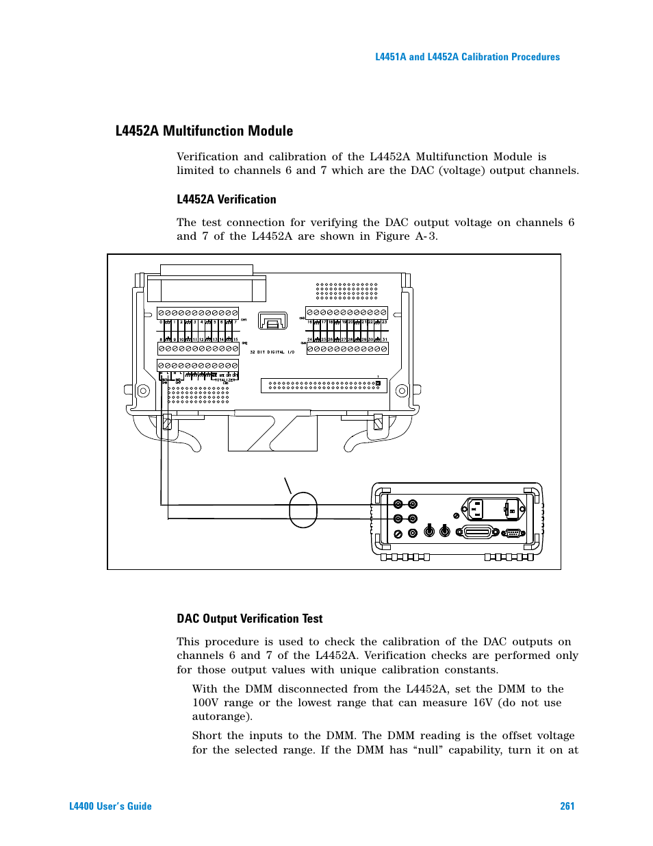 L4452a verification, Dac output verification test, L4452a multifunction module | Agilent Technologies L4400 User Manual | Page 273 / 281