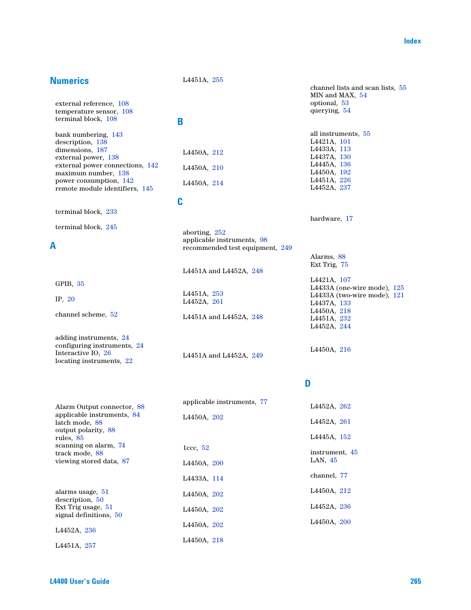 Numerics | Agilent Technologies L4400 User Manual | Page 277 / 281