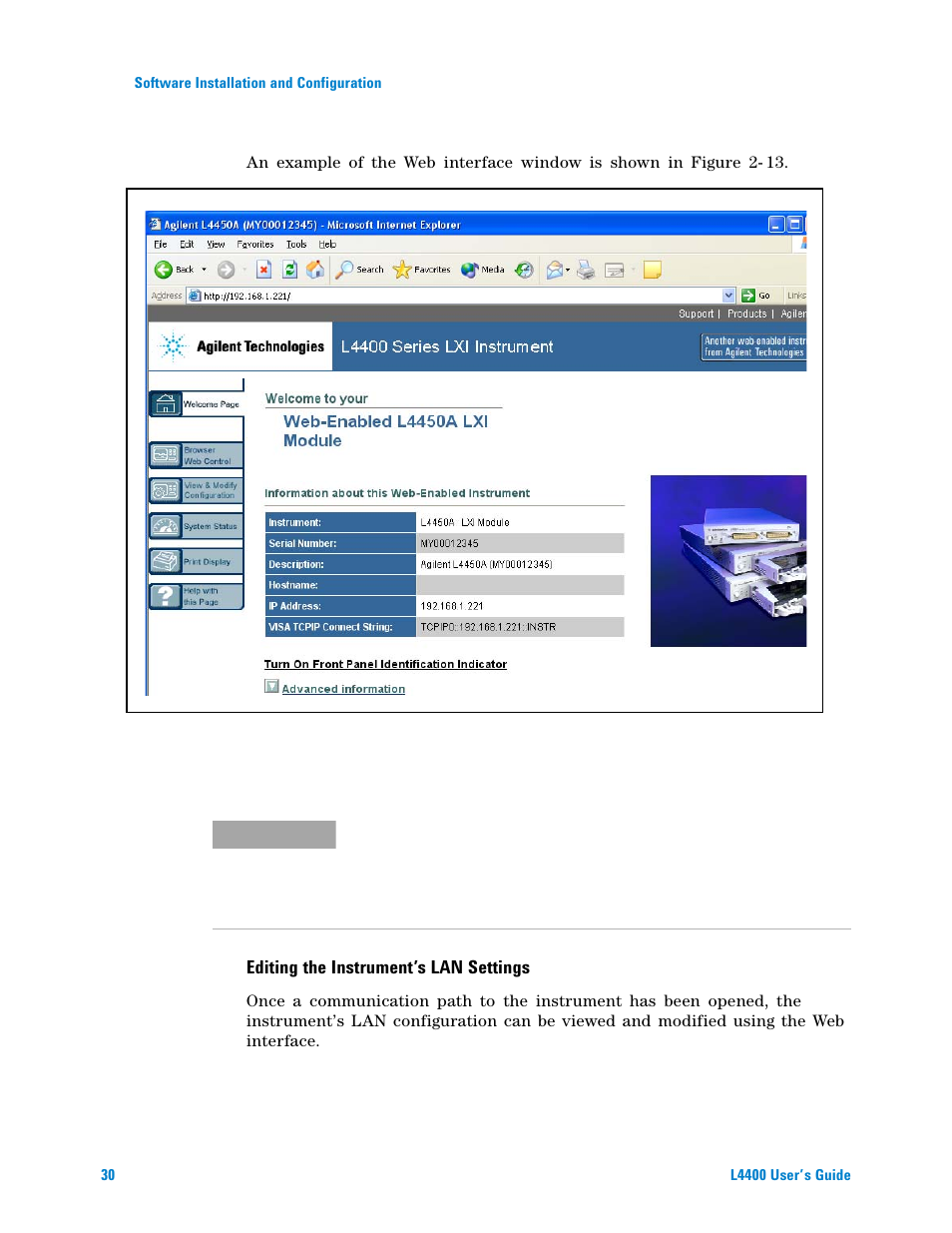 Editing the instrument’s lan settings | Agilent Technologies L4400 User Manual | Page 42 / 281