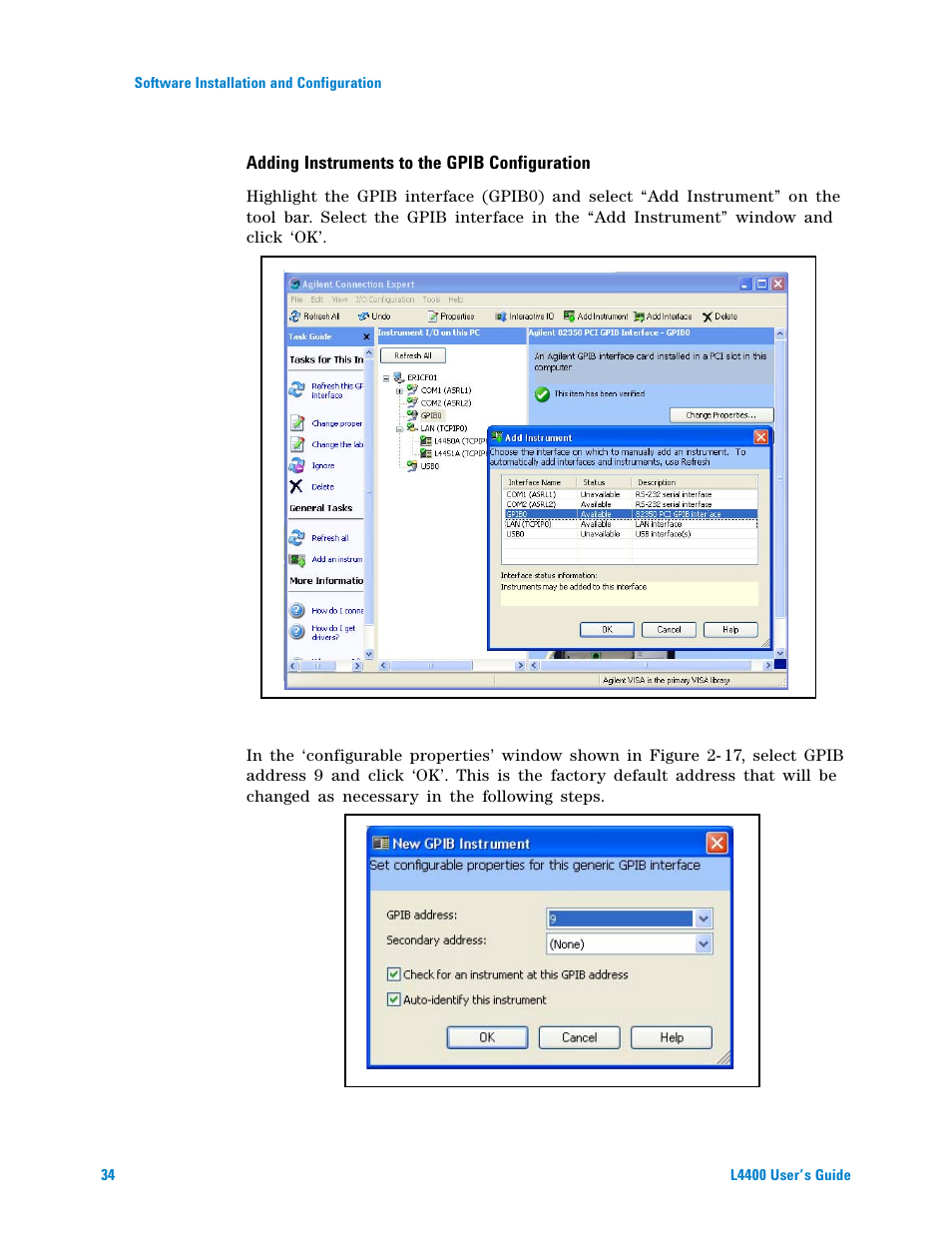 Adding instruments to the gpib configuration | Agilent Technologies L4400 User Manual | Page 46 / 281