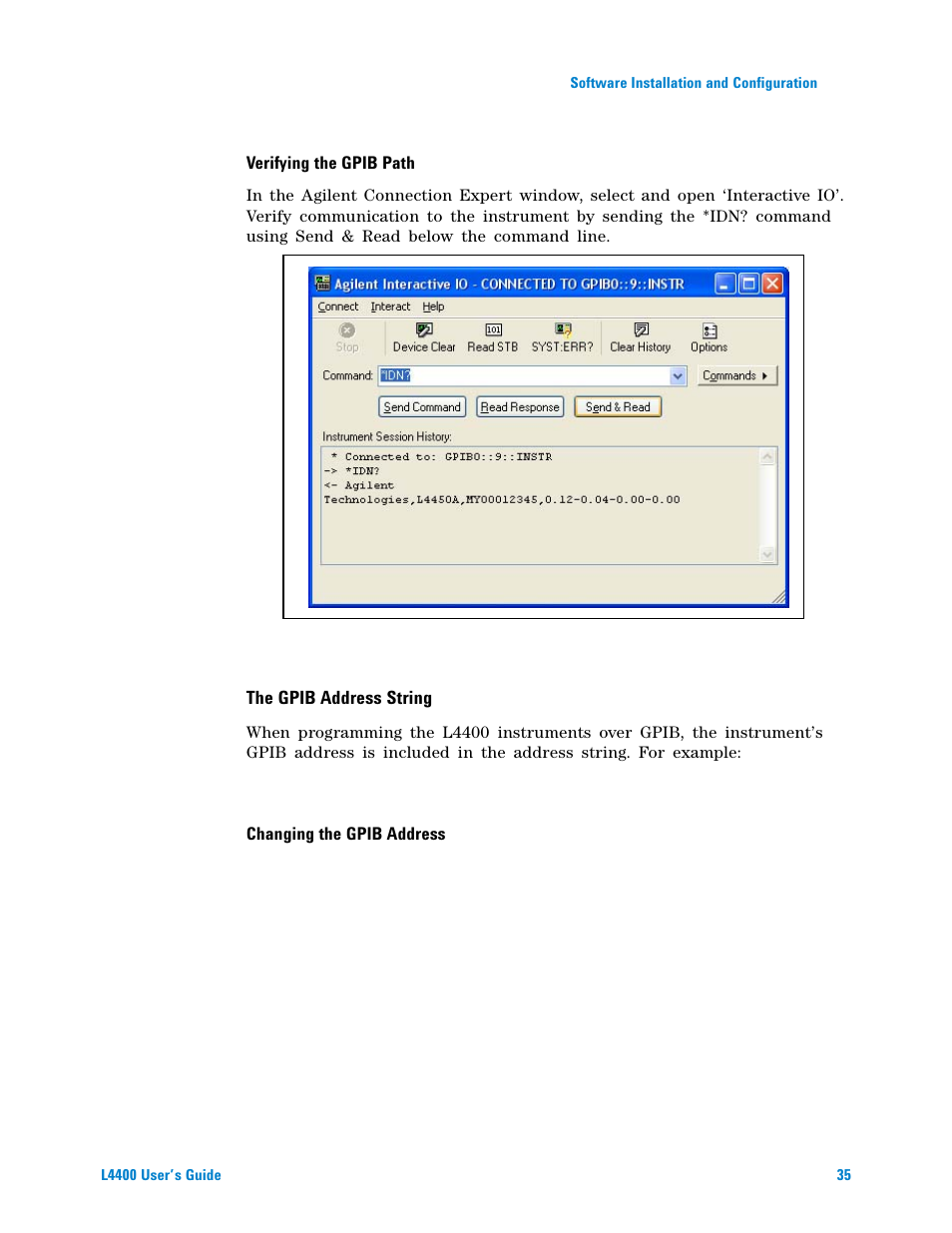 The gpib address string | Agilent Technologies L4400 User Manual | Page 47 / 281