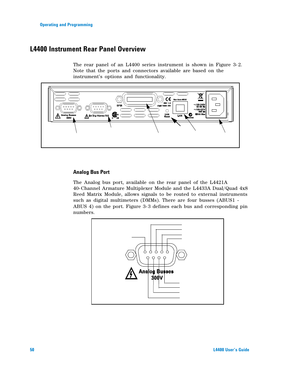 L4400 instrument rear panel overview, Analog bus port | Agilent Technologies L4400 User Manual | Page 62 / 281