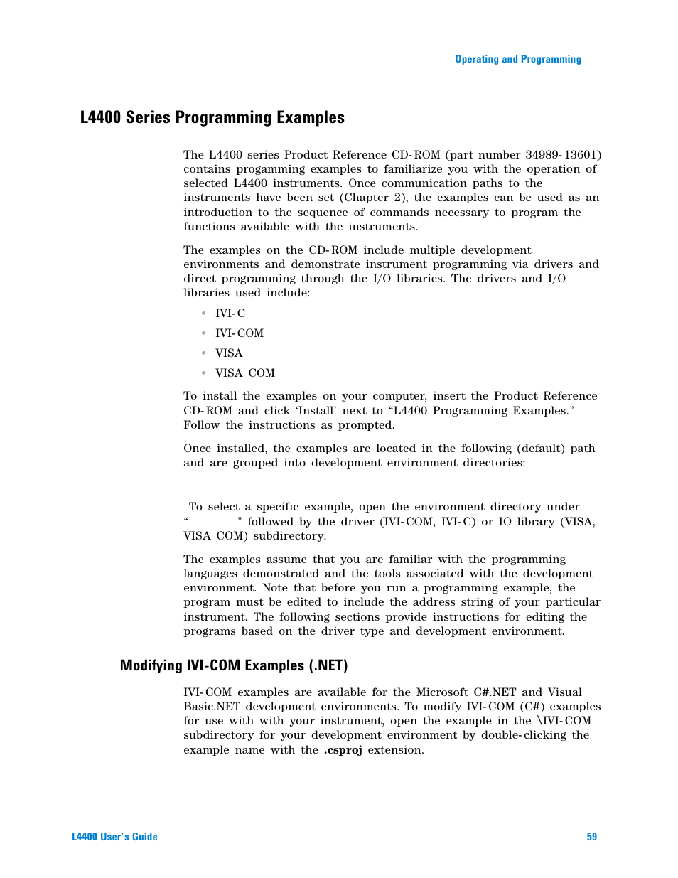 L4400 series programming examples | Agilent Technologies L4400 User Manual | Page 71 / 281