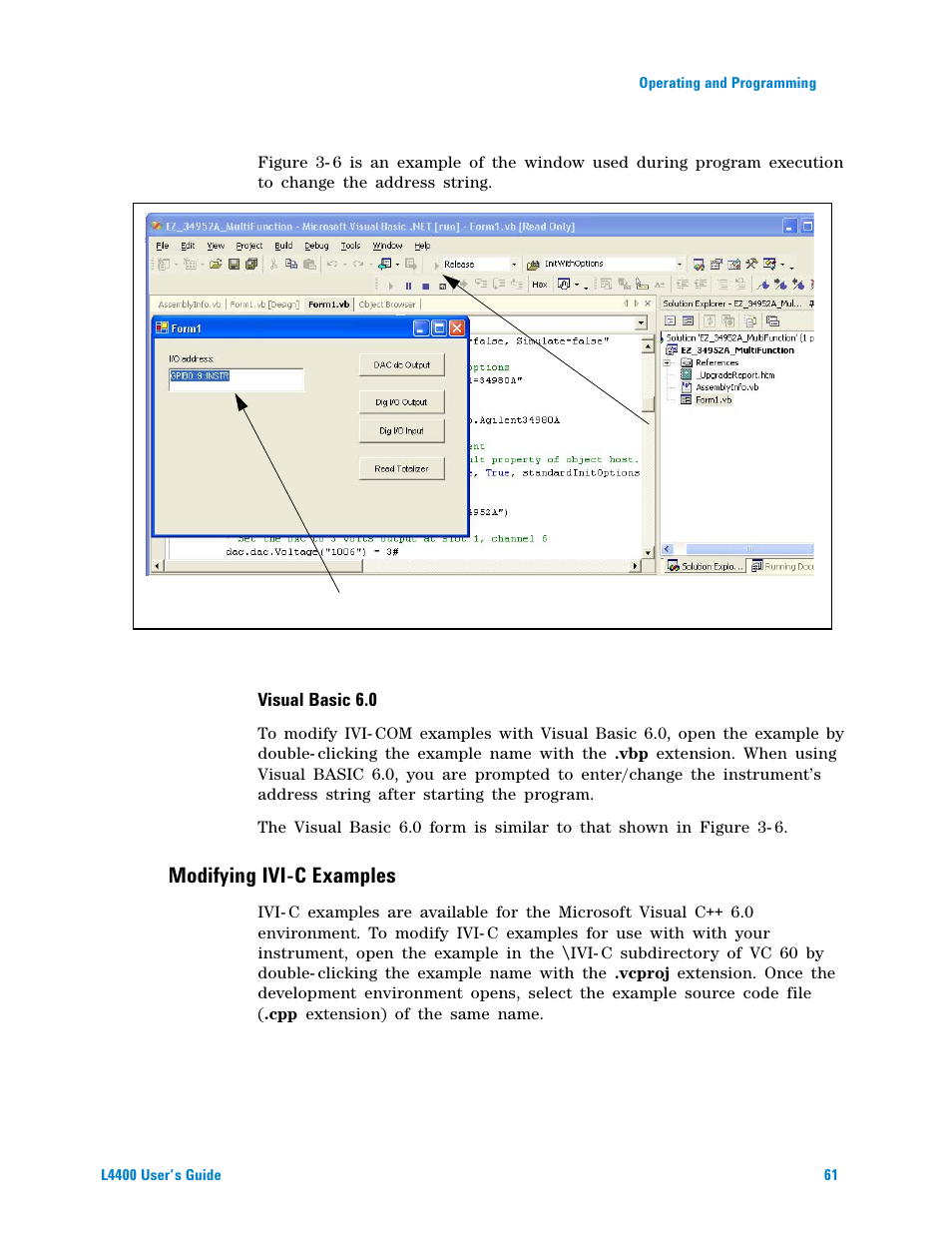 Visual basic 6.0, Modifying ivi-c examples | Agilent Technologies L4400 User Manual | Page 73 / 281