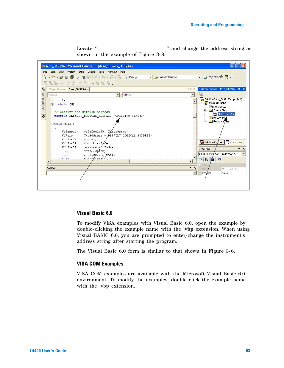 Visual basic 6.0, Visa com examples | Agilent Technologies L4400 User Manual | Page 75 / 281