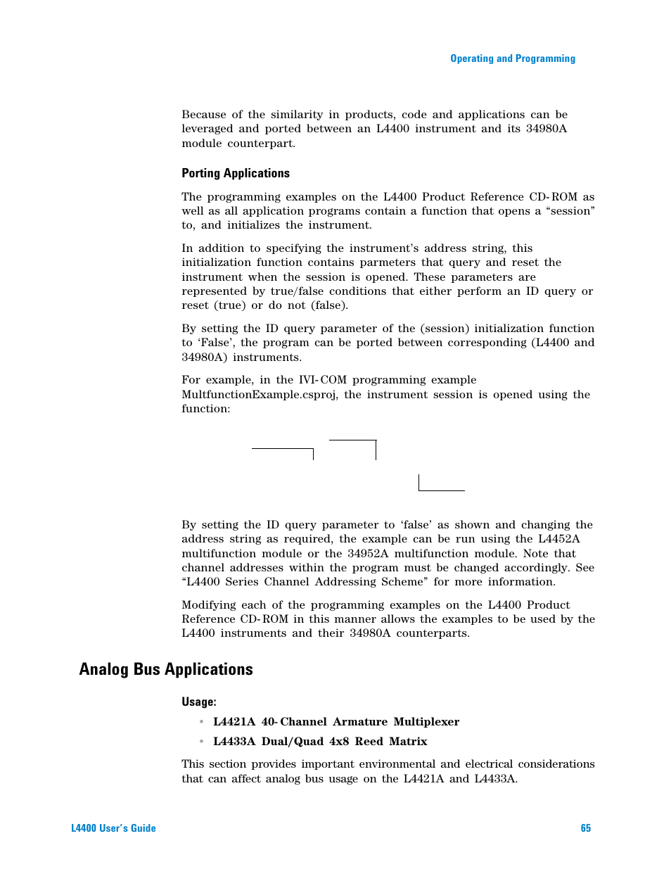 Porting applications, Analog bus applications | Agilent Technologies L4400 User Manual | Page 77 / 281