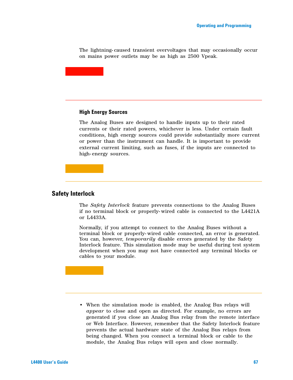 High energy sources, Safety interlock | Agilent Technologies L4400 User Manual | Page 79 / 281