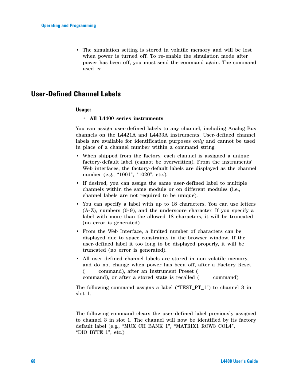 User-defined channel labels | Agilent Technologies L4400 User Manual | Page 80 / 281
