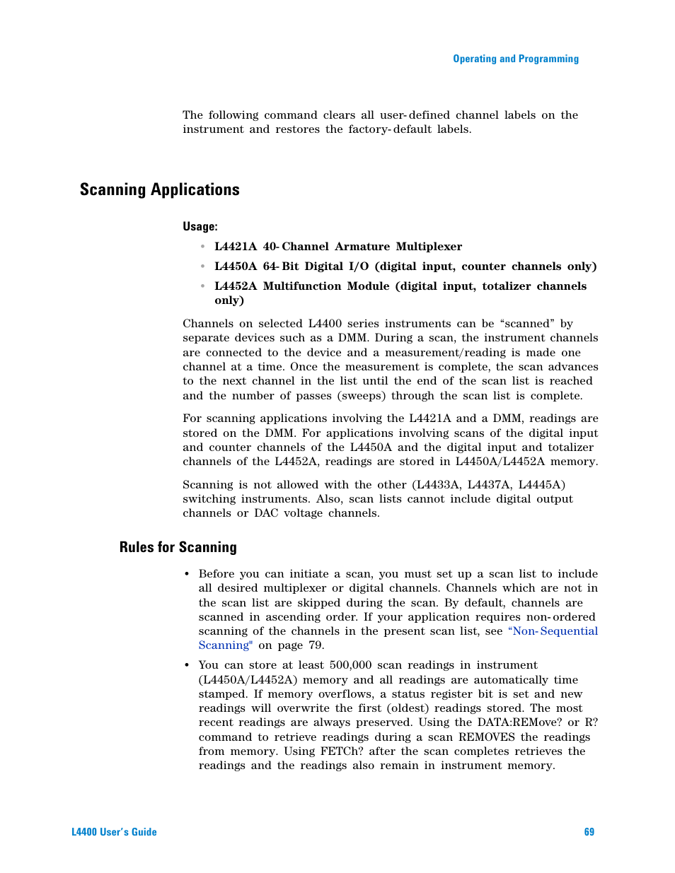 Scanning applications, Rules for scanning | Agilent Technologies L4400 User Manual | Page 81 / 281
