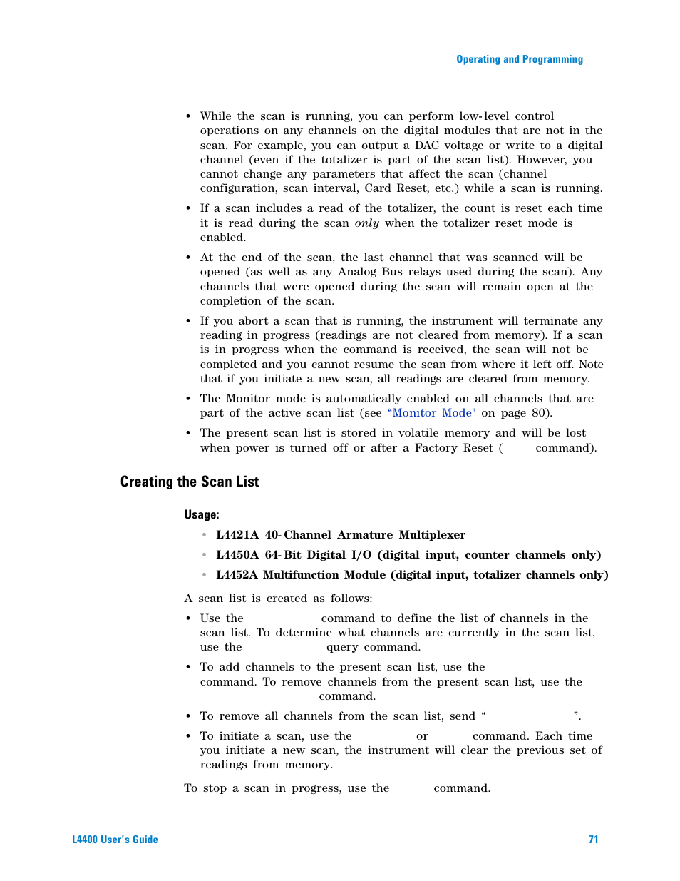 Creating the scan list | Agilent Technologies L4400 User Manual | Page 83 / 281