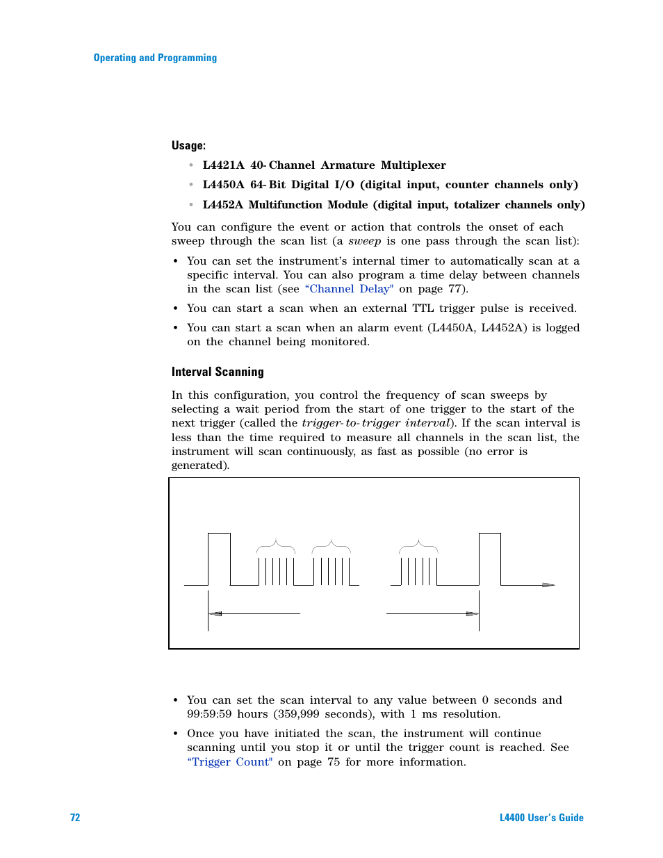 Scan trigger source, Interval scanning | Agilent Technologies L4400 User Manual | Page 84 / 281