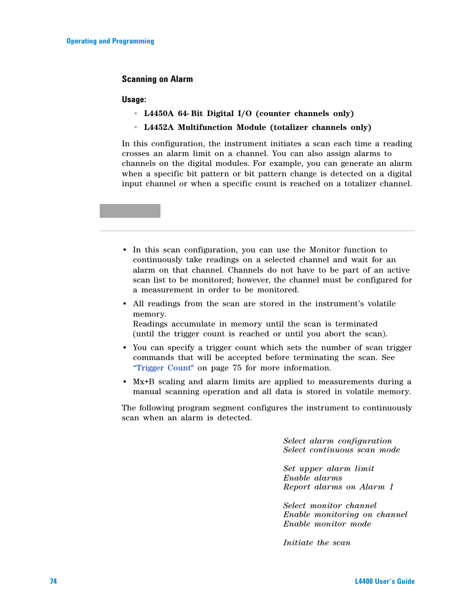 Scanning on alarm | Agilent Technologies L4400 User Manual | Page 86 / 281
