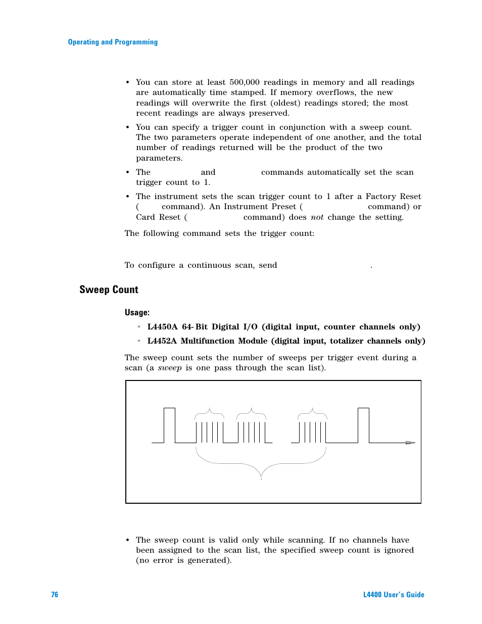 Sweep count | Agilent Technologies L4400 User Manual | Page 88 / 281