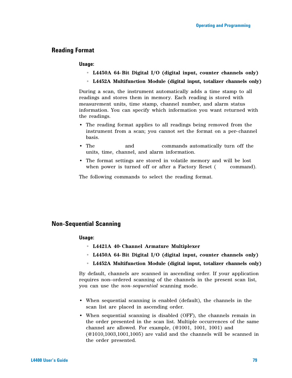Reading format, Non-sequential scanning | Agilent Technologies L4400 User Manual | Page 91 / 281