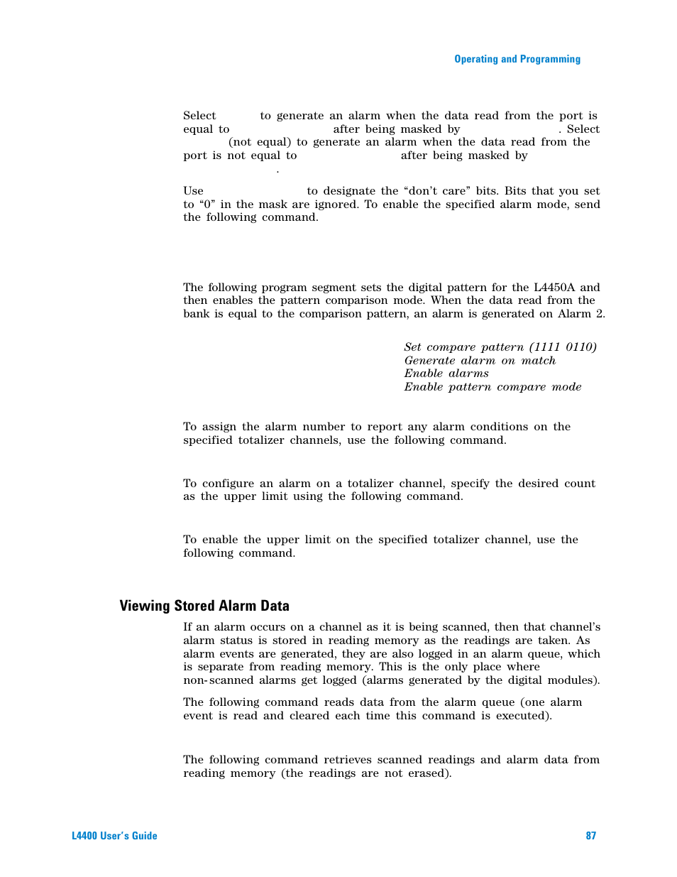 Viewing stored alarm data | Agilent Technologies L4400 User Manual | Page 99 / 281