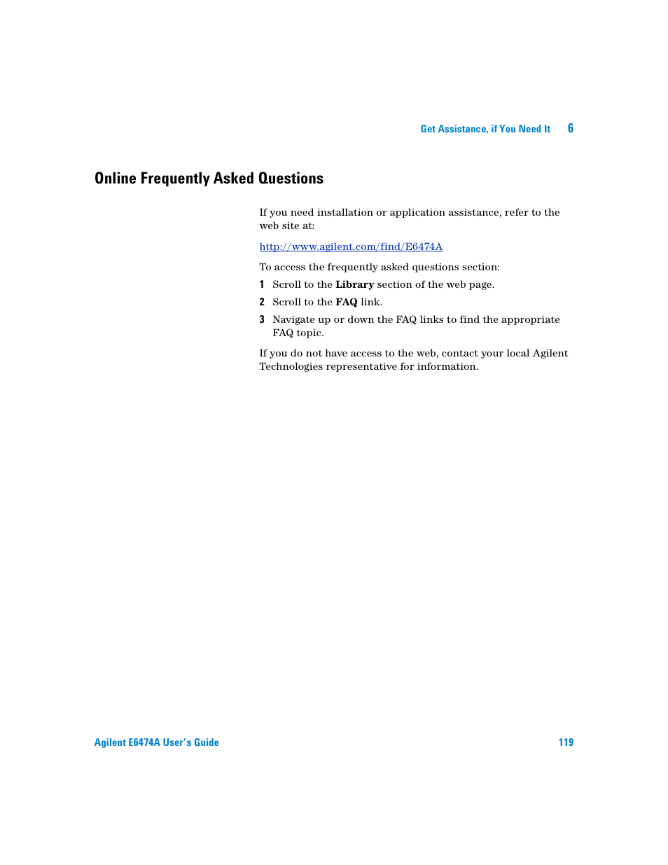 Online frequently asked questions | Agilent Technologies Agilent E6474A User Manual | Page 119 / 184