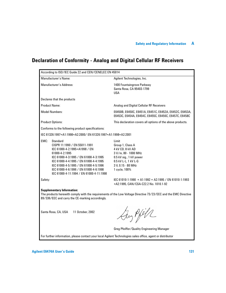 Receivers | Agilent Technologies Agilent E6474A User Manual | Page 131 / 184