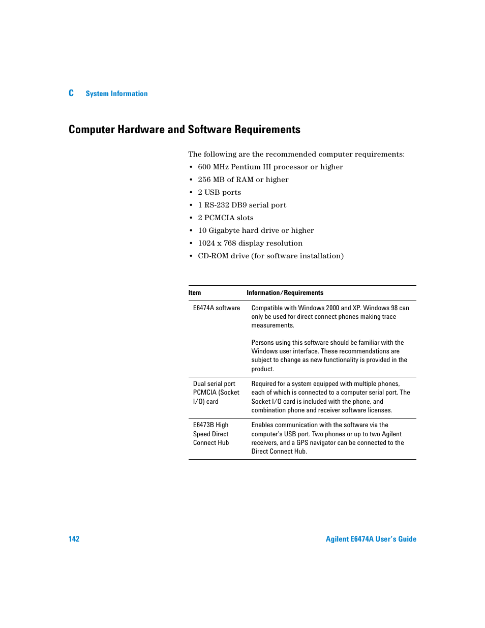 Computer hardware and software requirements | Agilent Technologies Agilent E6474A User Manual | Page 142 / 184