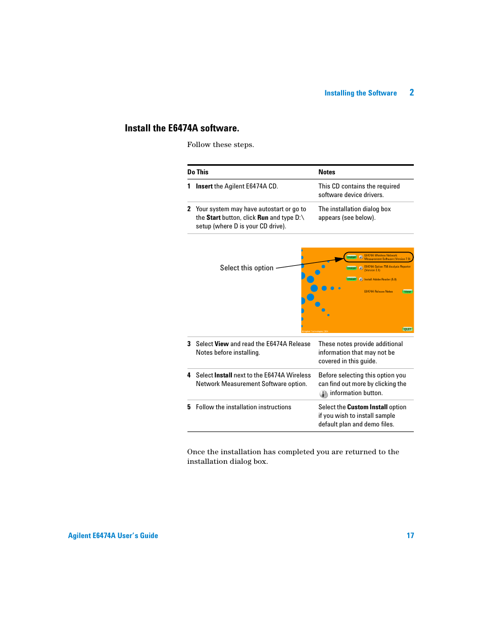 Install the e6474a software | Agilent Technologies Agilent E6474A User Manual | Page 17 / 184