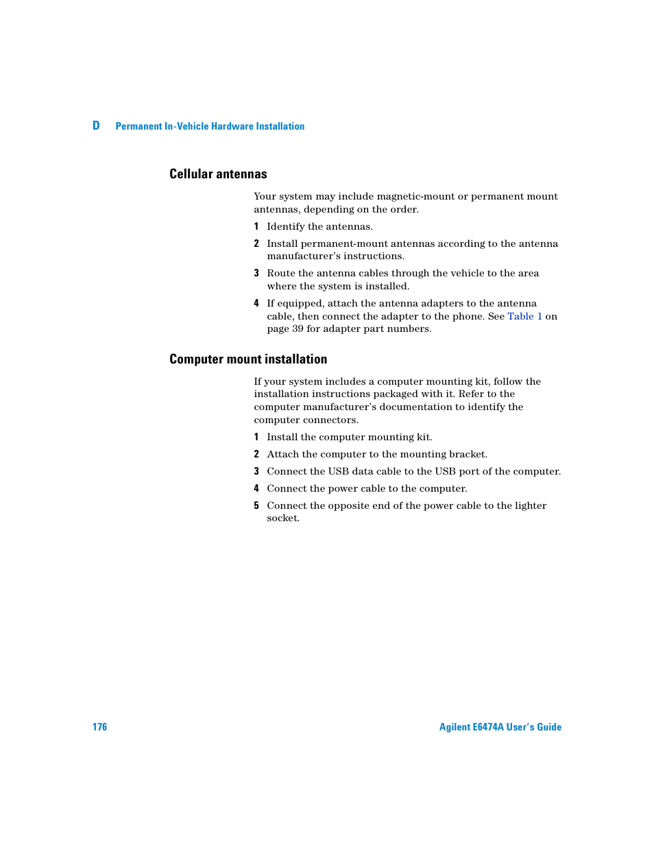 Cellular antennas, Computer mount installation | Agilent Technologies Agilent E6474A User Manual | Page 176 / 184