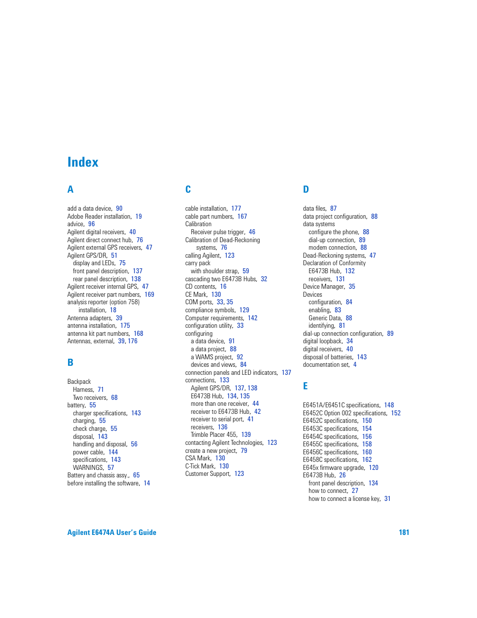 Index | Agilent Technologies Agilent E6474A User Manual | Page 181 / 184