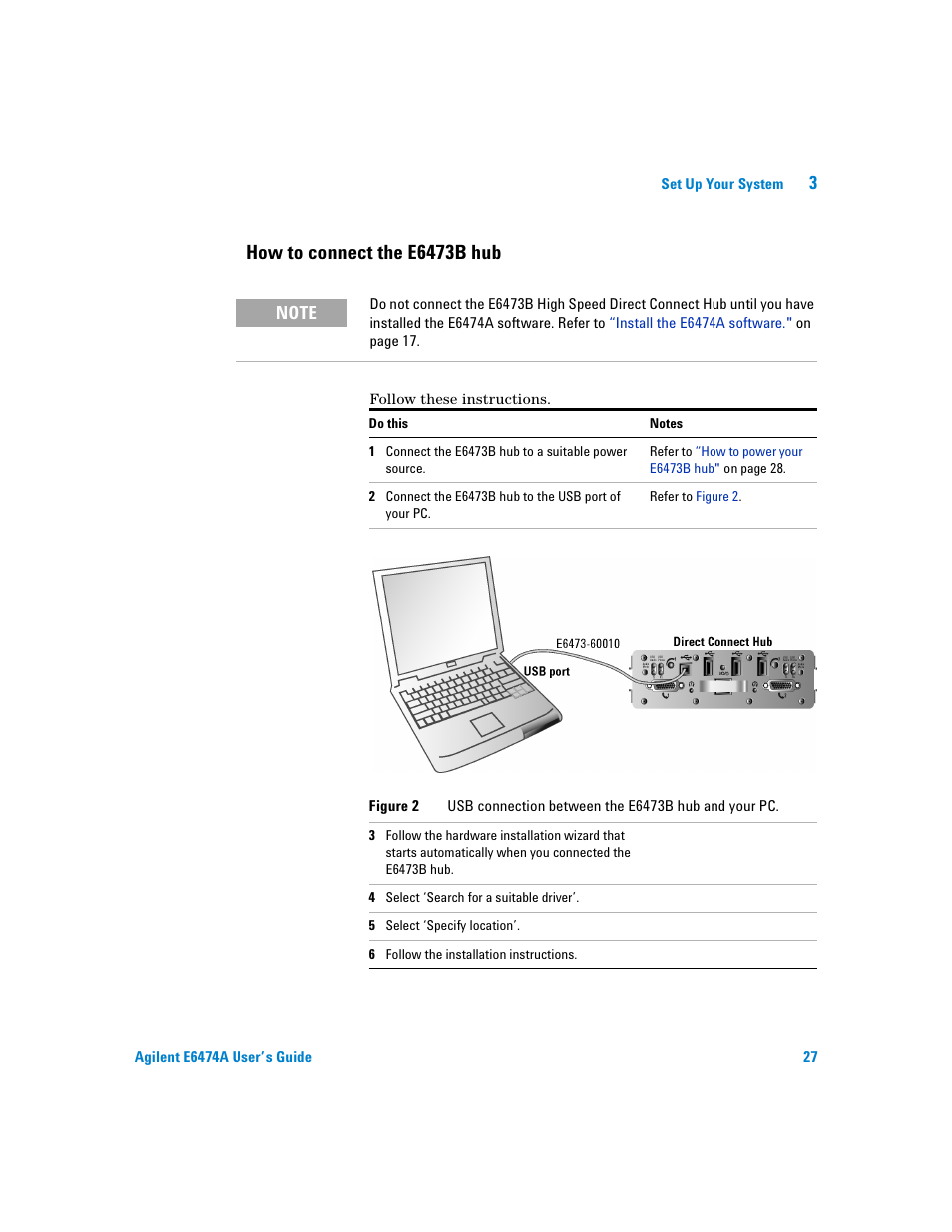 How to connect the e6473b hub | Agilent Technologies Agilent E6474A User Manual | Page 27 / 184