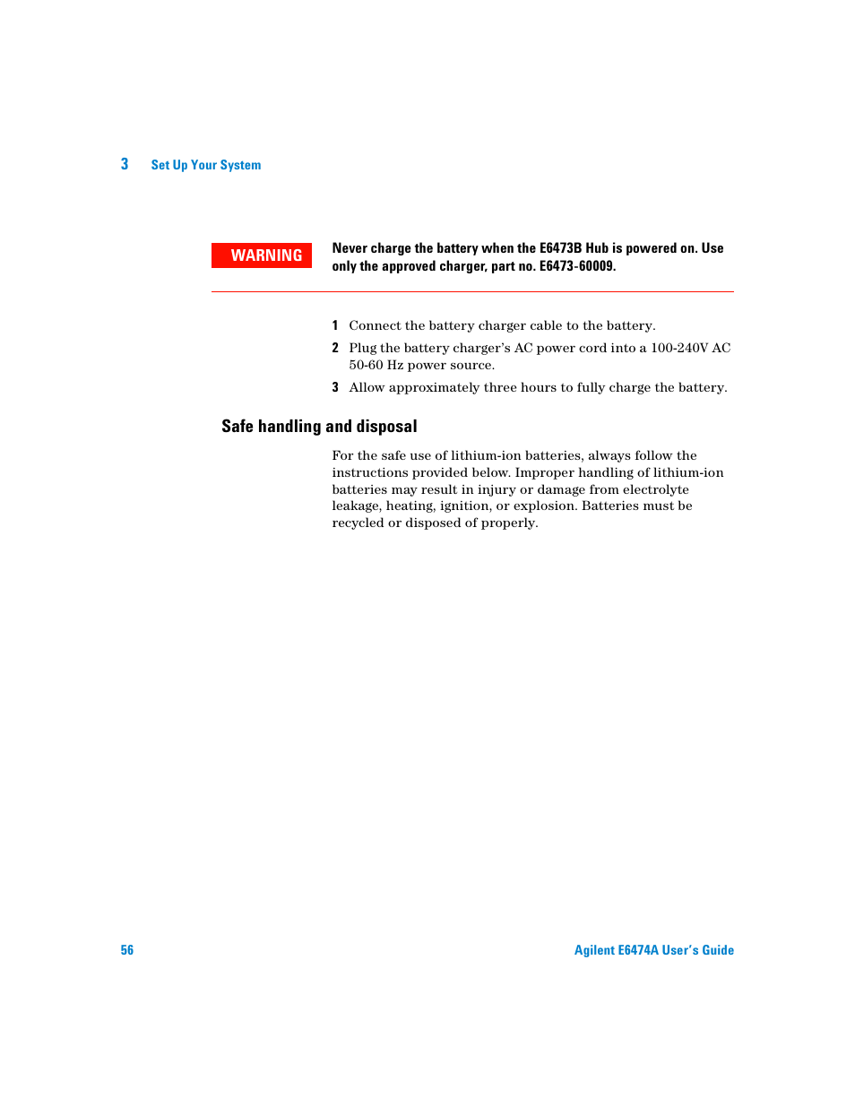 Safe handling and disposal | Agilent Technologies Agilent E6474A User Manual | Page 56 / 184