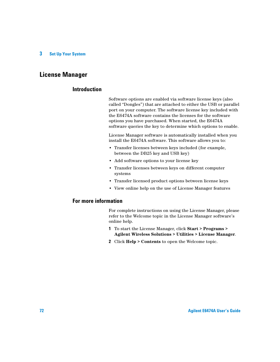 License manager, Introduction, For more information | Agilent Technologies Agilent E6474A User Manual | Page 72 / 184