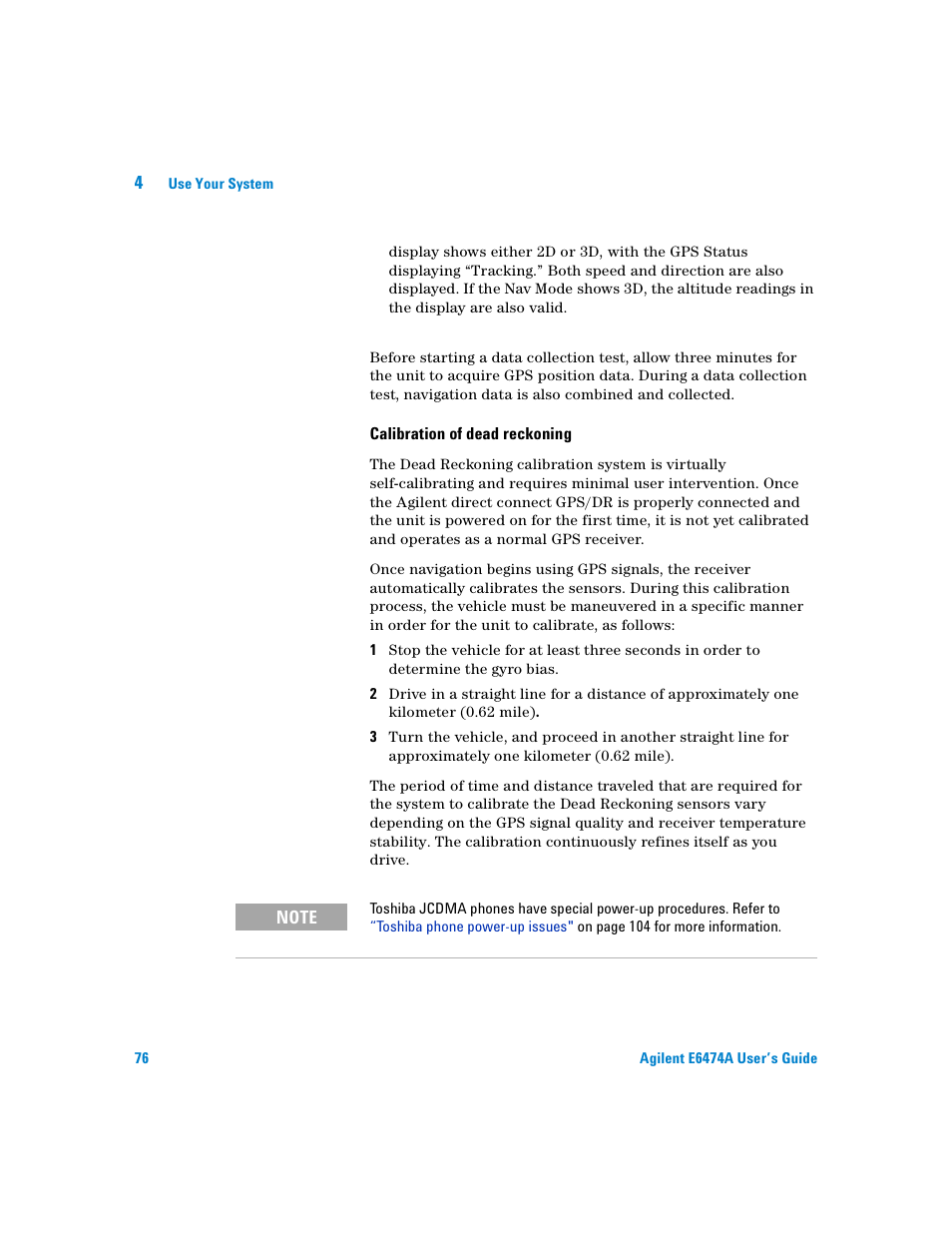 Calibration of dead reckoning | Agilent Technologies Agilent E6474A User Manual | Page 76 / 184