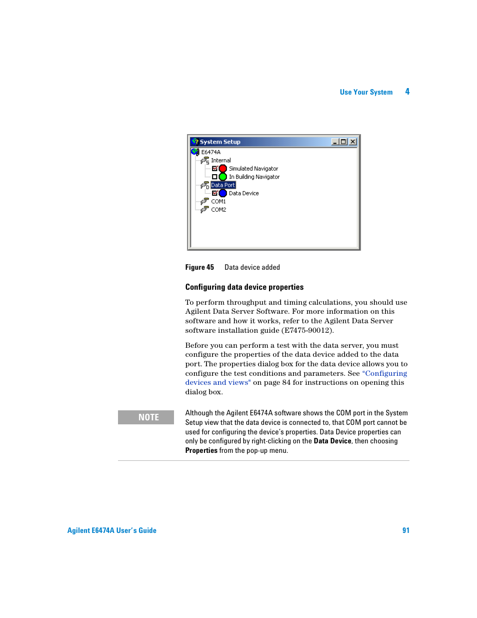 Configuring data device properties | Agilent Technologies Agilent E6474A User Manual | Page 91 / 184