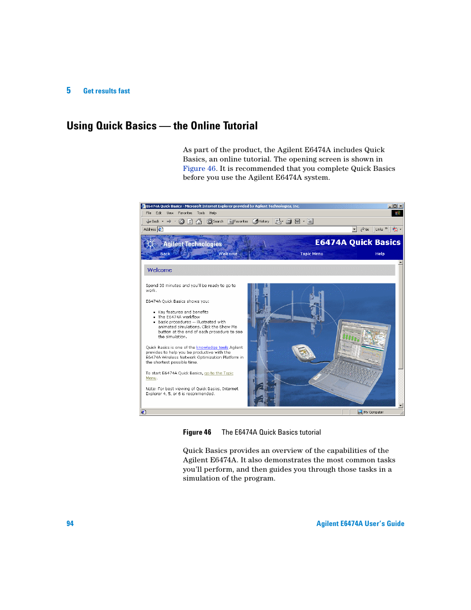 Using quick basics — the online tutorial | Agilent Technologies Agilent E6474A User Manual | Page 94 / 184