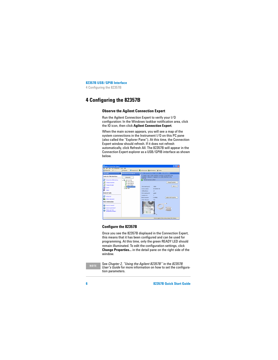4 configuring the 82357b, Observe the agilent connection expert, Configure the 82357b | Agilent Technologies 82357B User Manual | Page 12 / 34