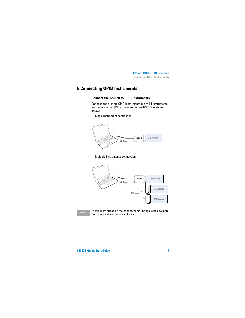 5 connecting gpib instruments, Connect the 82357b to gpib instruments | Agilent Technologies 82357B User Manual | Page 13 / 34