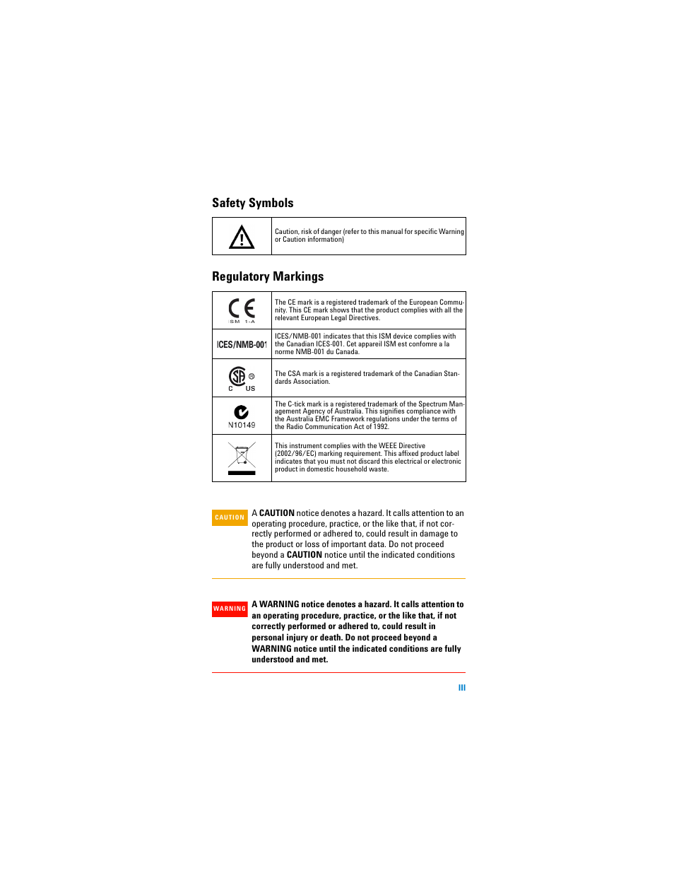 Safety symbols regulatory markings | Agilent Technologies 82357B User Manual | Page 3 / 34