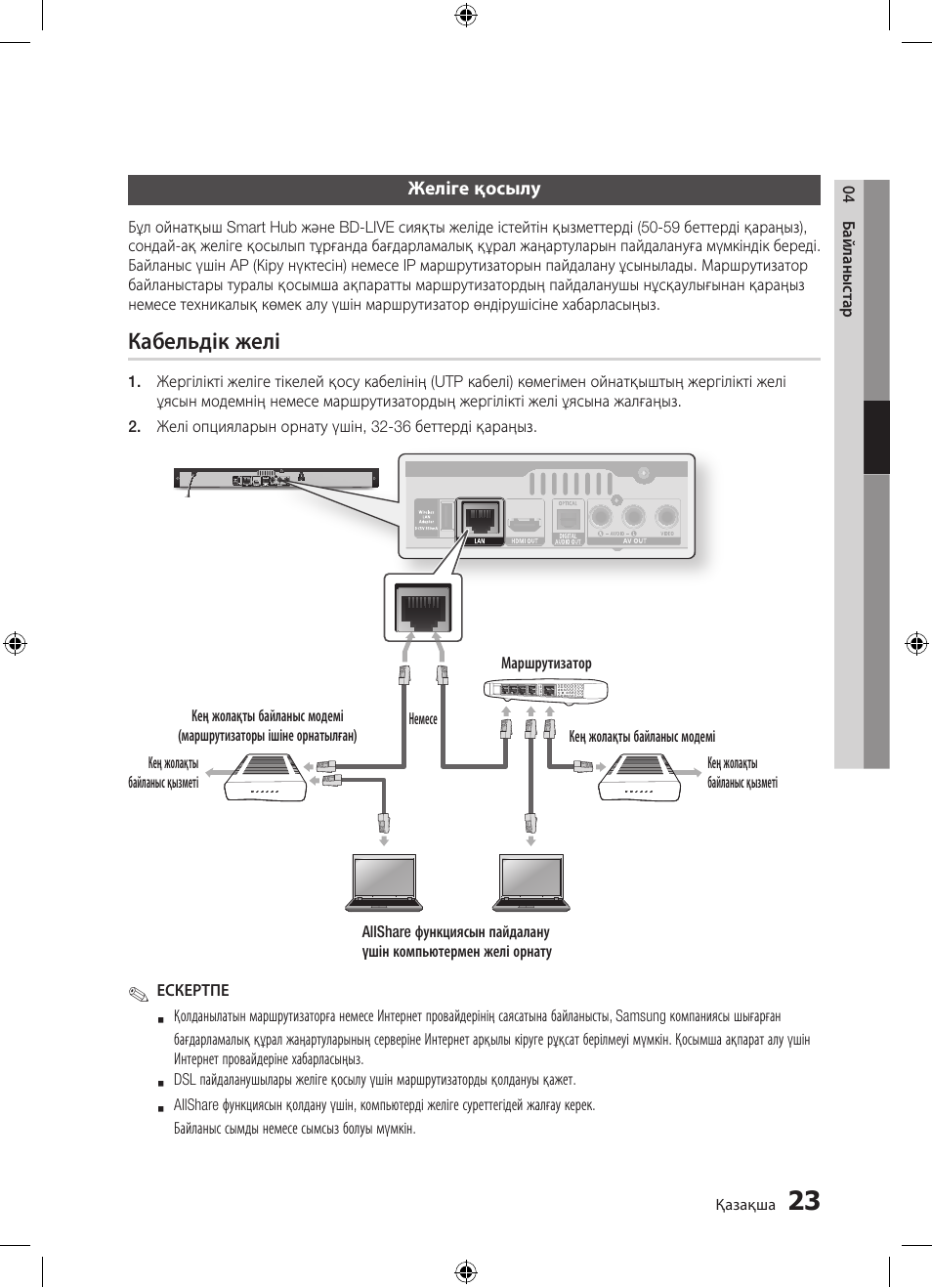 Кабельдік желі | Samsung BD-D5300 User Manual | Page 159 / 211