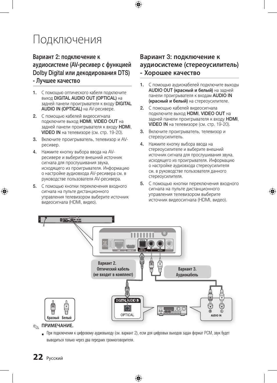 Подключения | Samsung BD-D5300 User Manual | Page 22 / 211