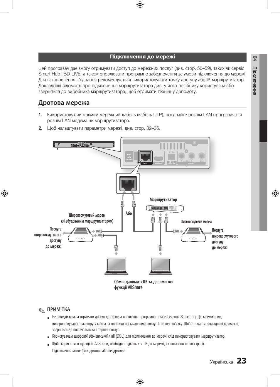 Дротова мережа | Samsung BD-D5300 User Manual | Page 91 / 211