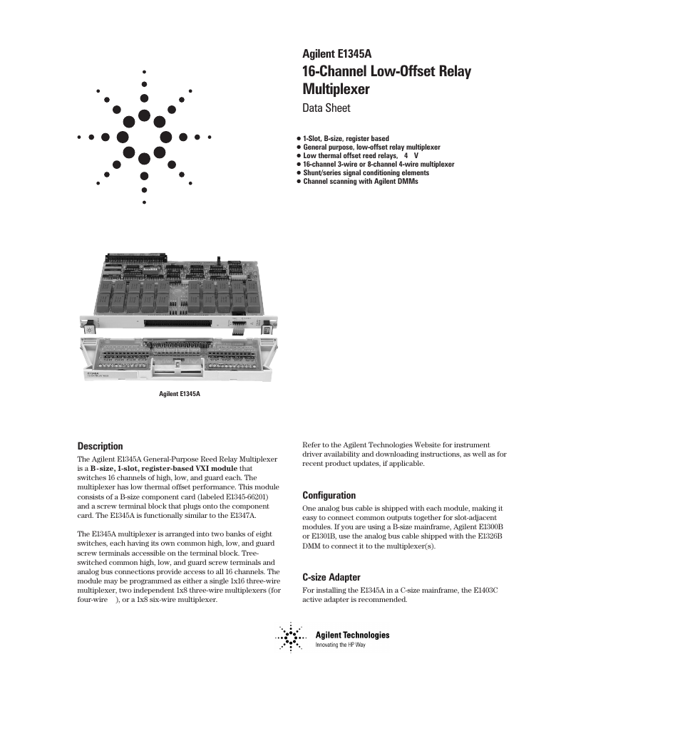 Agilent Technologies Agilent E1345A User Manual | 5 pages