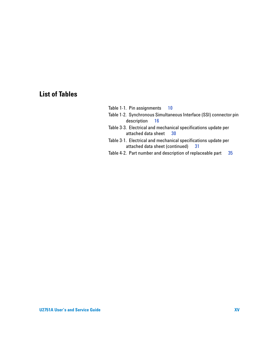 List of tables | Agilent Technologies U2751A User Manual | Page 15 / 57