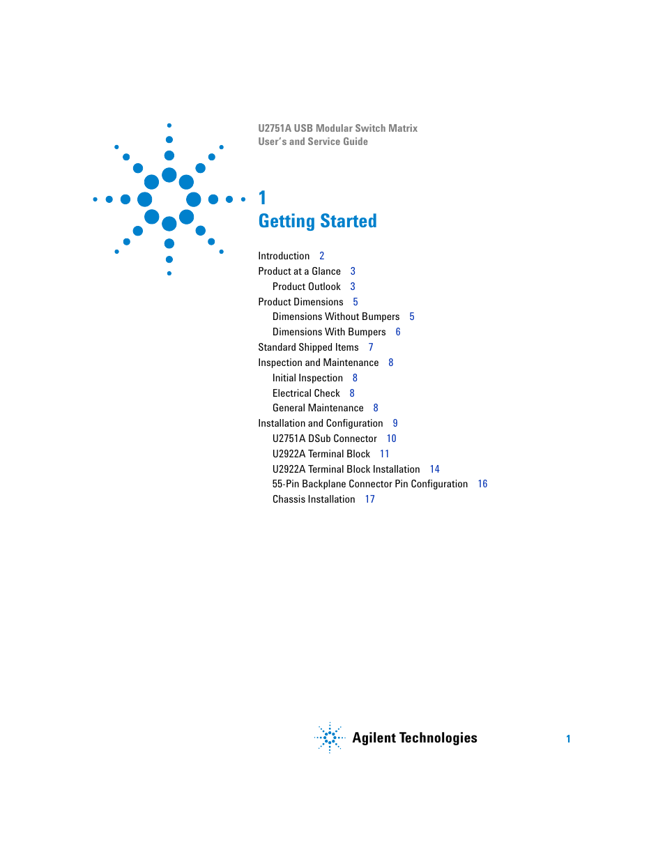 Getting started, 1 getting started, Agilent technologies | Agilent Technologies U2751A User Manual | Page 17 / 57