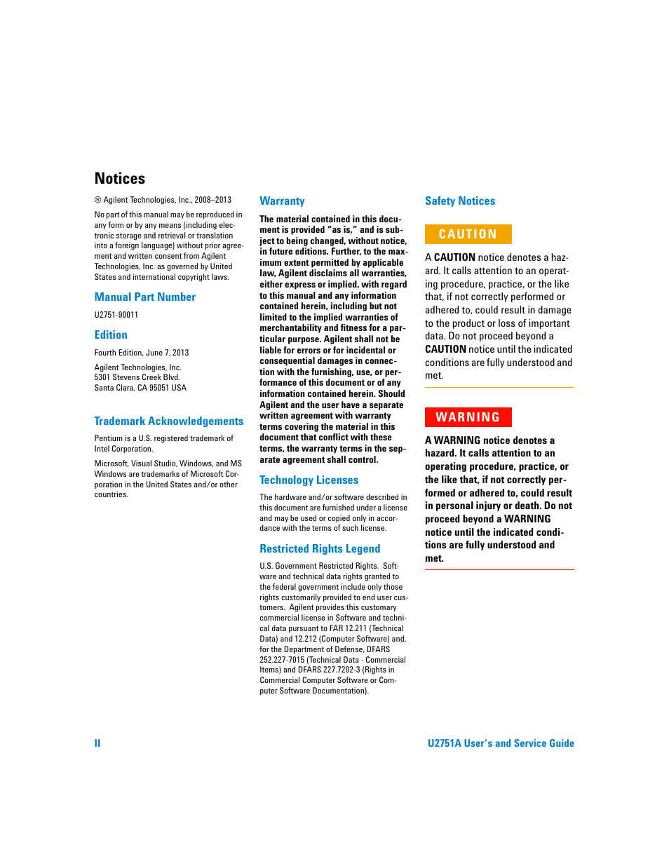 Notices | Agilent Technologies U2751A User Manual | Page 2 / 57