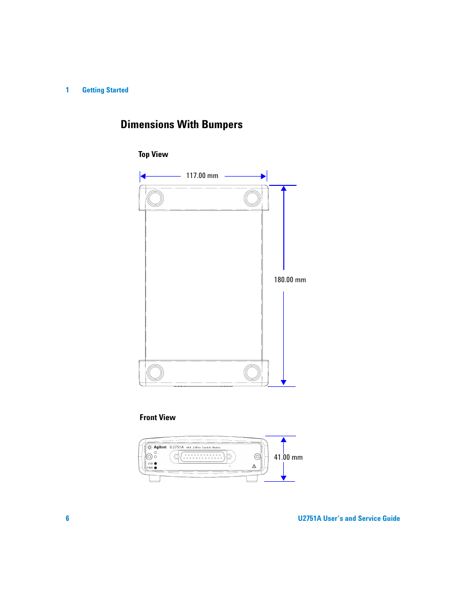 Dimensions with bumpers | Agilent Technologies U2751A User Manual | Page 22 / 57