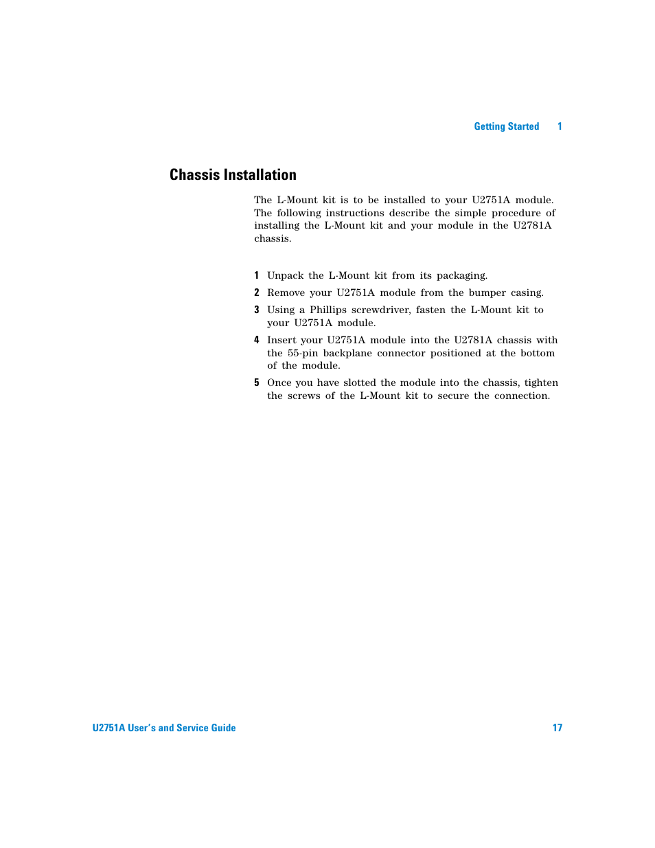 Chassis installation | Agilent Technologies U2751A User Manual | Page 33 / 57