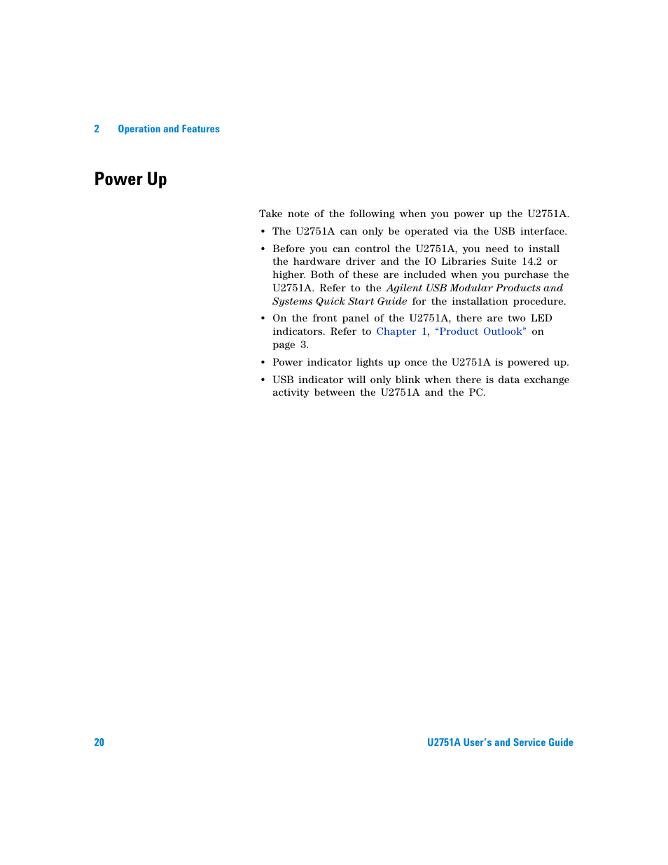 Power up | Agilent Technologies U2751A User Manual | Page 36 / 57