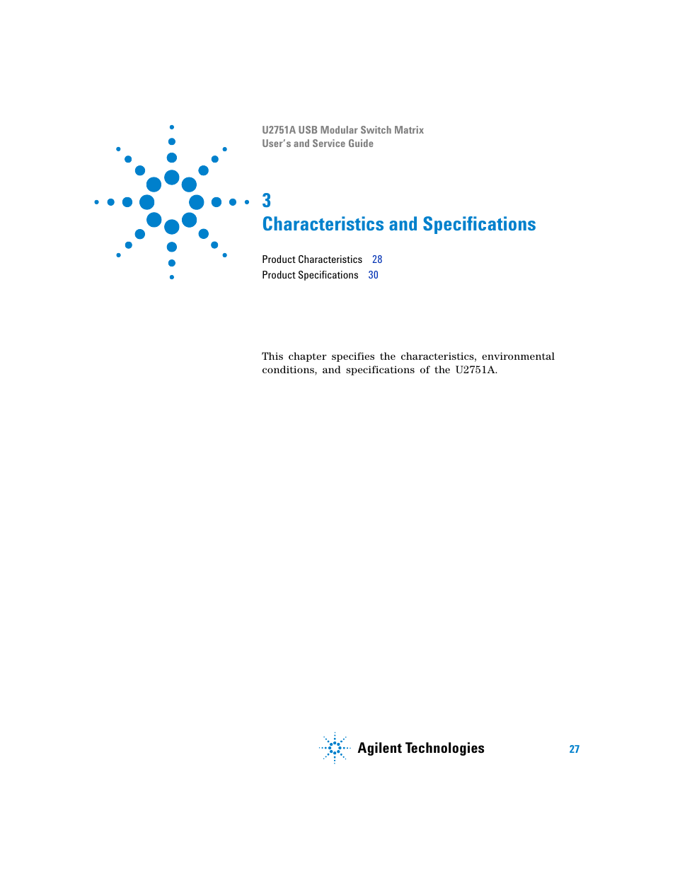 Characteristics and specifications, 3 characteristics and specifications, Agilent technologies | Agilent Technologies U2751A User Manual | Page 43 / 57